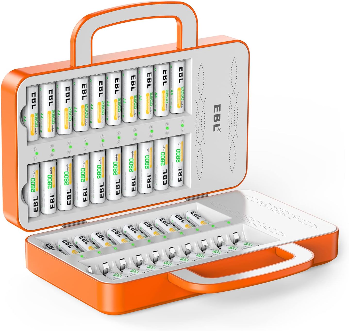 EBL 40Slot Battery Charger for 1/2/3...19/20/21...38/39/40 pcs AA AAA Rechargeable Batteries - Advanced Multiple Battery Charger - Handle Design(Batteries not Included)