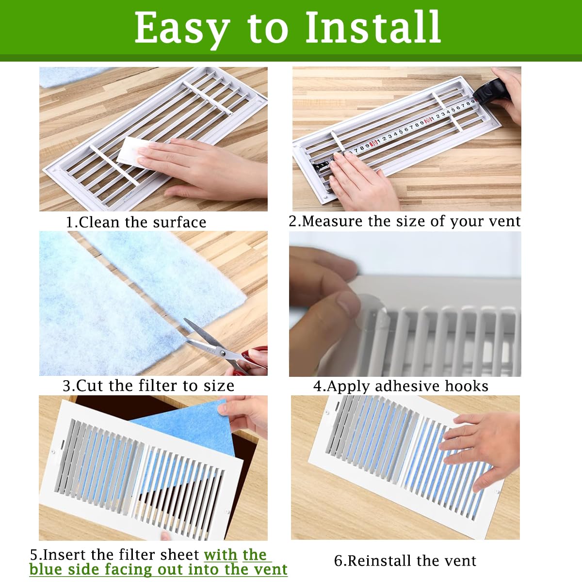 Kit de filtros de ventilación de aire MERV 8 de 12 x 132 pulgadas, filtros electrostáticos de ventilación de suelo para aire acondicionado, horno HVAC, rejillas y hogar móvil, 132 ganchos