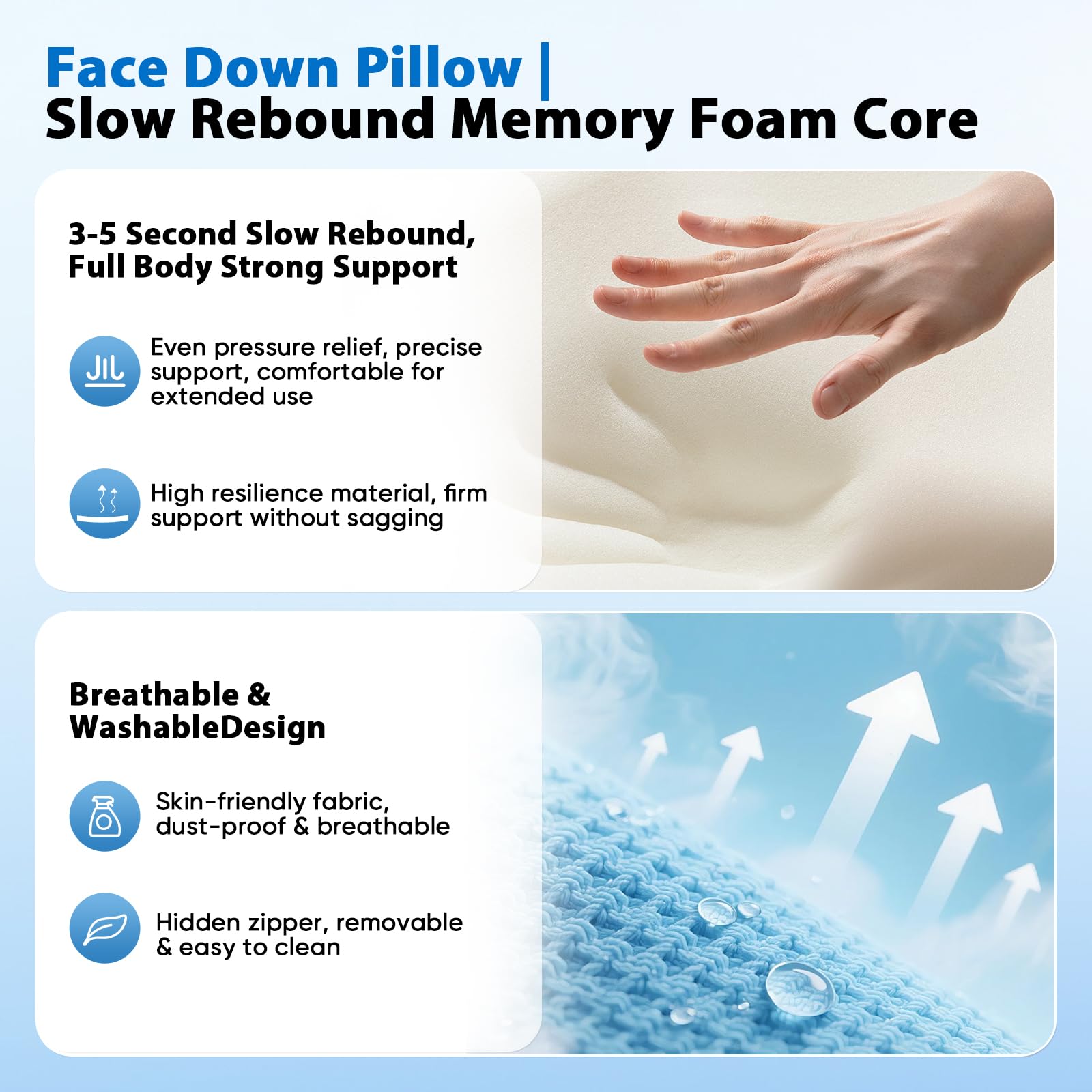 Cuscino per Dormire a Pancia in Giù, Face Down Pillow Dormire Cuscino Regolabile in Altezza per il Recupero Oculare Cuscino Ergonomico per il Viso in Memory Foam