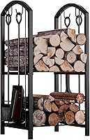 Fire Beauty 5-Piece Black Firewood Log Rack with 4 Tool Holders - Rustic Storage for Fireplace Logs & Fireside Tools