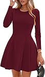 PRETTYGARDEN Long Sleeve Mini Dress for Women 2026 Fall Crewneck Knit Pleated Babydoll A Line Soft Casual Short Party Dresses