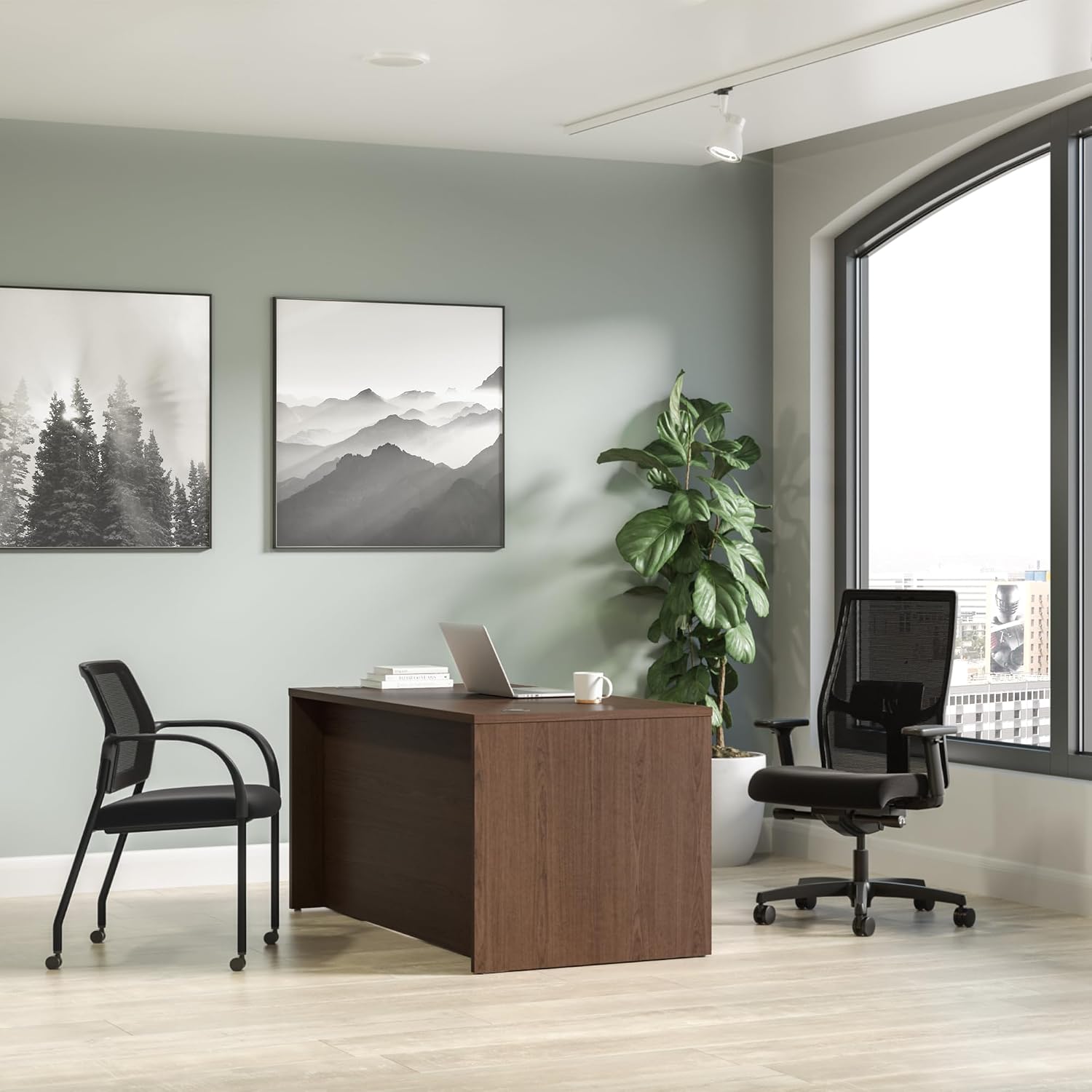 HON MOD Executive Office Desk with Drawers, Modern Computer Desk with Double Pedestals, Home Office, 60" W, Walnut