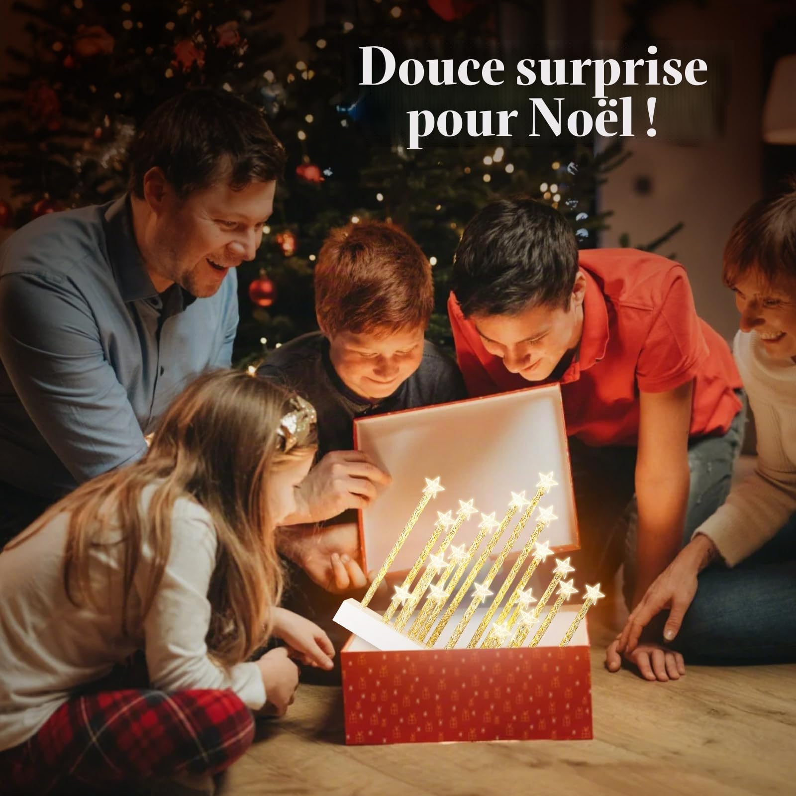 Lewondr Chandelier Suédois de Noël, Bougies sans Flamme Etoilées avec 20 LED Bougies Electriques, Bougies de Fenêtre de Noël Alimentées par USB pour la Décoration de Noël, Cadeau de Mariage, Blanc