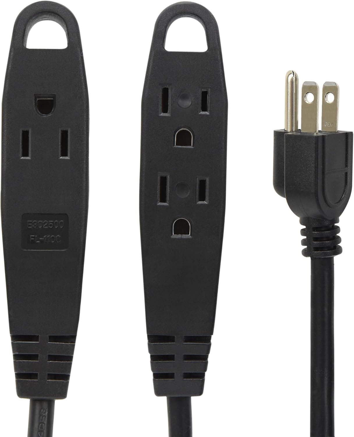 (2 packs) Extension Cord/Wire Power Cable, Indoor/Outdoor, 16/3, 3 Outlet, 15 Feet, UL Listed, Black 1 15 ft