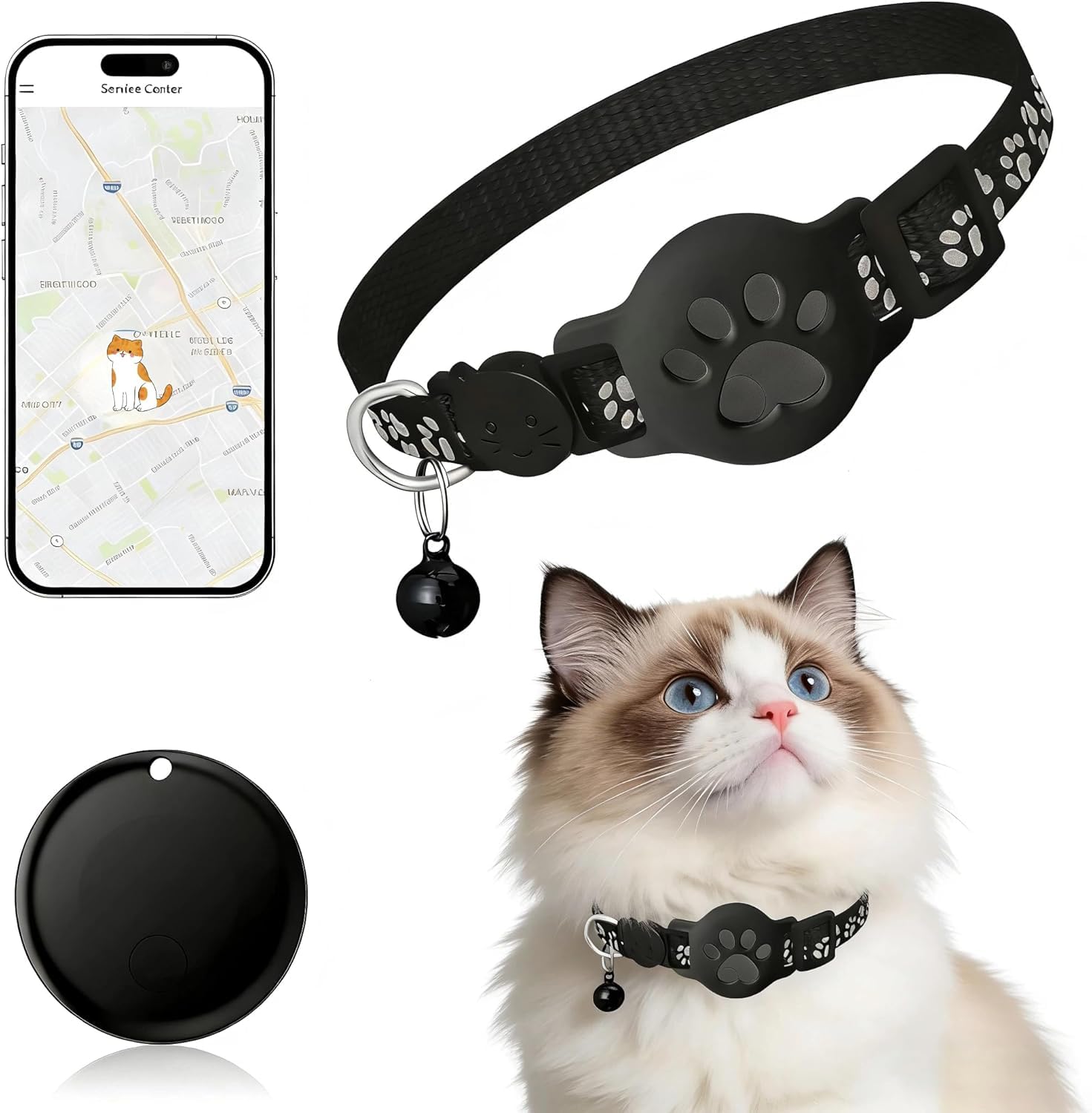 Pet Tracker,GPS Collar for Cats (Android Only) Smart tag,Waterproof Compatible with Google Find My,No Monthly Fee,Smart Collar for Pet
