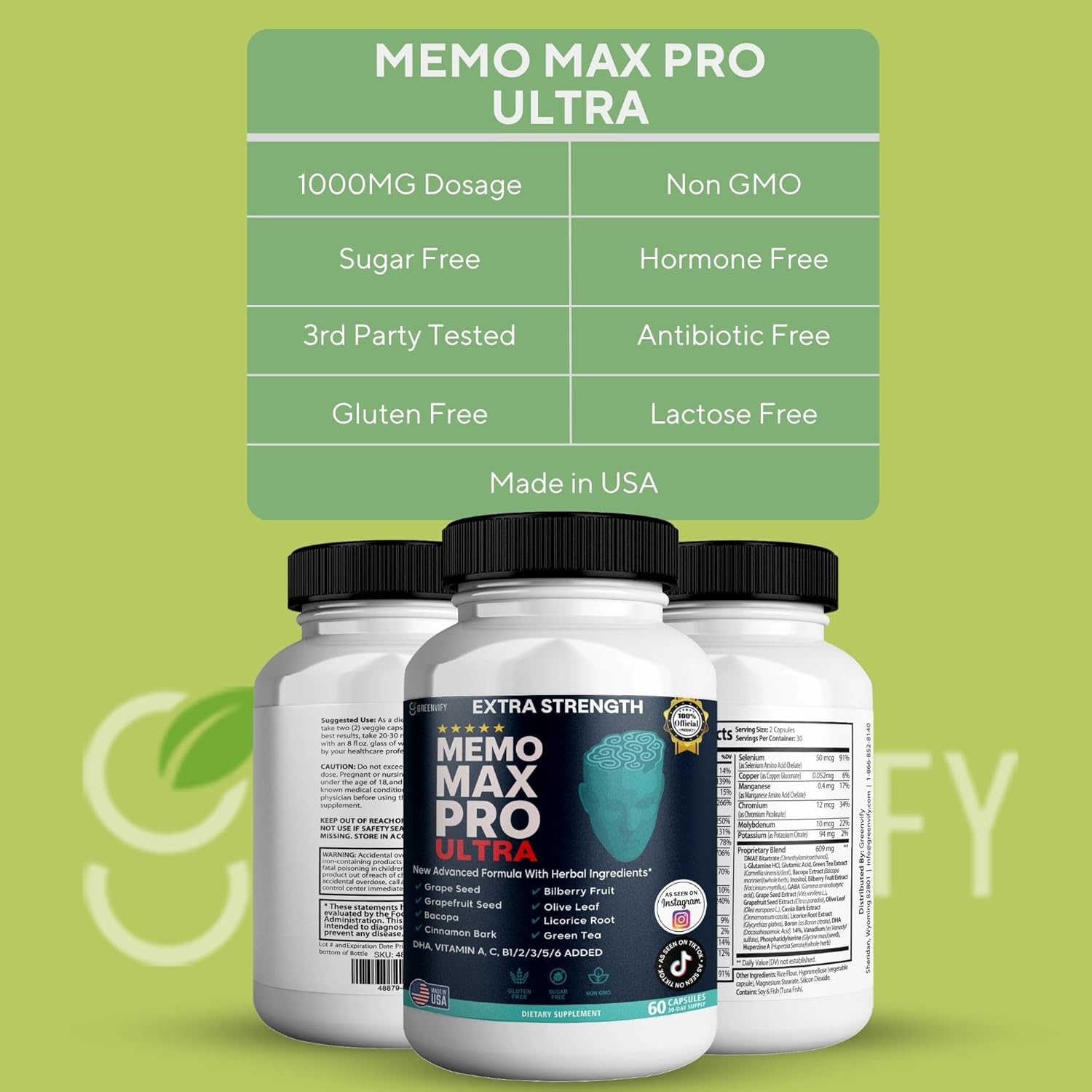 Memo Max Pro Ultra Memory Support Supplement, 60 Capsules, Extra Strength with Vitamins and Herbal Blend (1)