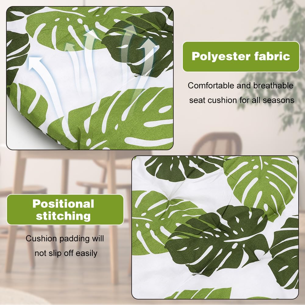 Juego de 4 cojines para silla redondos, cómodo cojín de asiento 40x40x3cm, cojín de suelo redondo, funda de silla para interior y exterior para comedor, sala de estar, estudio (hoja de plátano