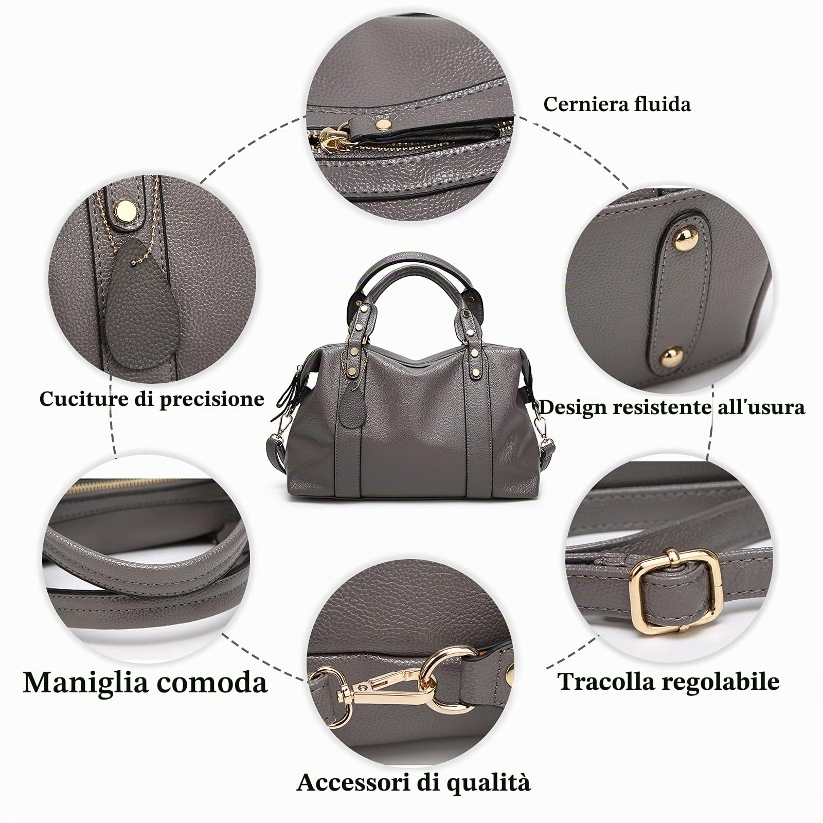 Elegante Borse a Mano Donna Borse a Spalla Borsa a Tracolla Impermeabile Borsetta in Pelle PU per Lavoro Viaggio Incontri Nero
