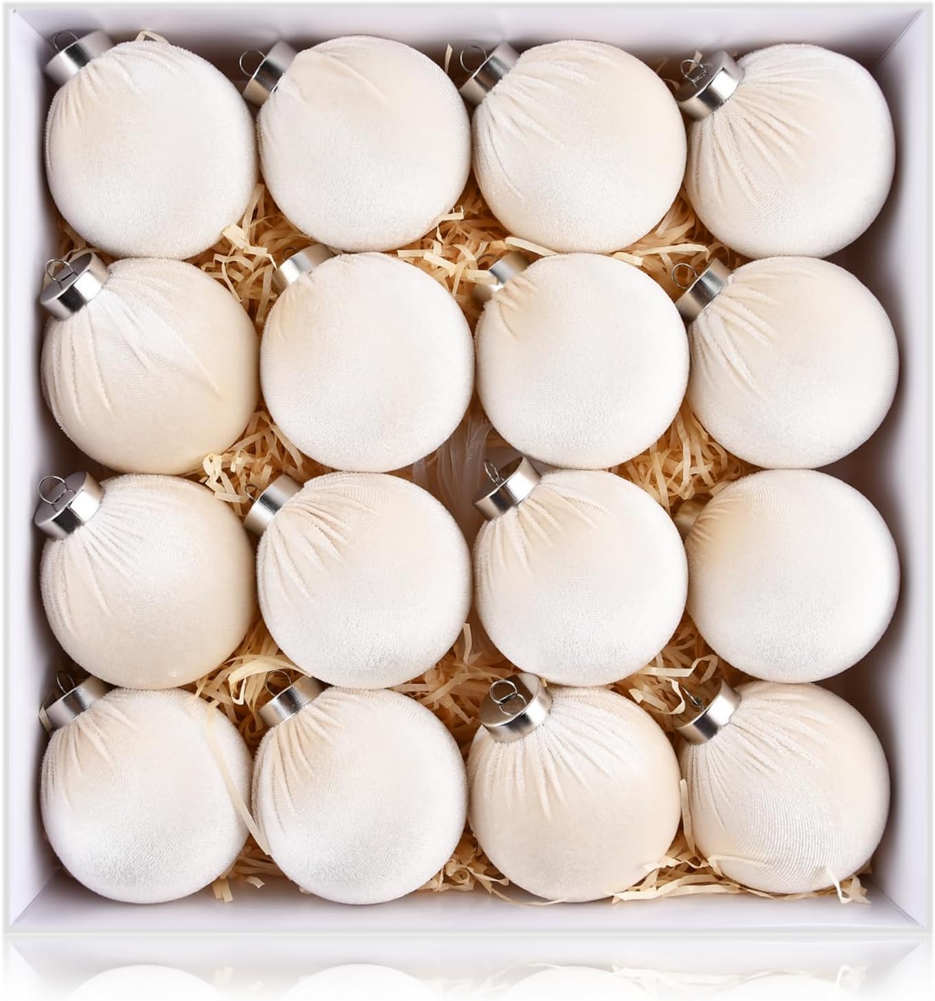 Velvet Ornaments for Christmas Tree Decorations - Beige Christmas Ball Ornament for Indoor Holiday Decor - Shatterproof Xmas Bulbs Ornaments 80mm 3.15inch - Pack of 16