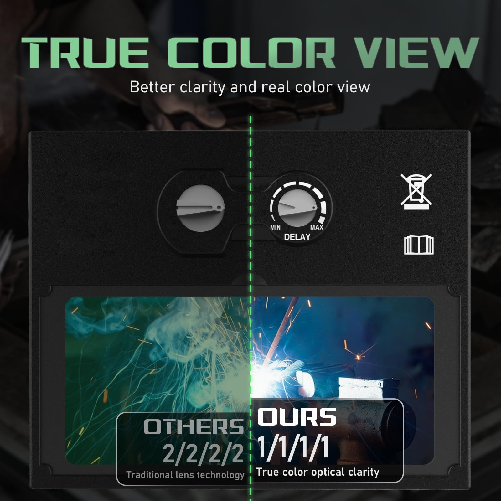 Casco de soldadura con oscurecimiento automático de visión grande, color verdadero, campana de soldadura con energía solar, pantalla ancha 4/8.5-12.5 para arco TIG MIG