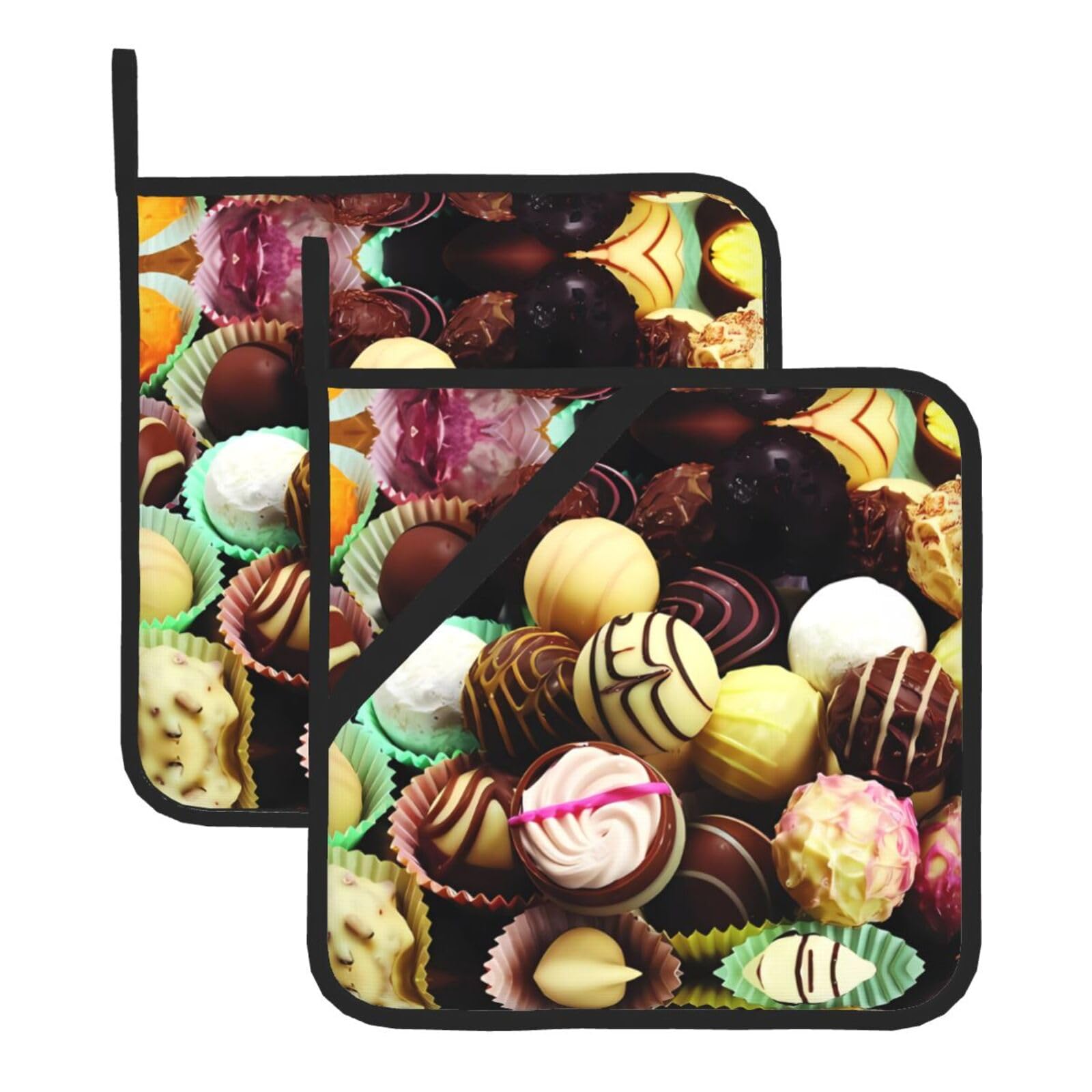 HJFCZH Chocolate Prints Square Hot Pads for Kitchen Counter - Waterproof Pot Holders, Durable Heat Resistant Throw Layers for Serving, Oven & BBQ - 2 Pack
