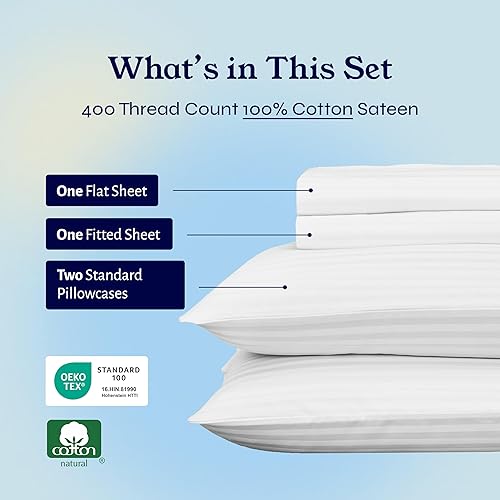 Vista 88 de Juego de sábanas de 400 hilos y 6 piezas, tamaño King, con 4 fundas de almohada, ropa de cama de 100 % algodón con tejido satinado, color azul 12