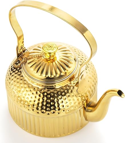 Miniatura 3 de ZENFUN Tetera de acero inoxidable de 1.4 L (47 onzas líquidas) con infusor, hervidor de agua vintage para estufa, tetera pequeña, calderas de agua