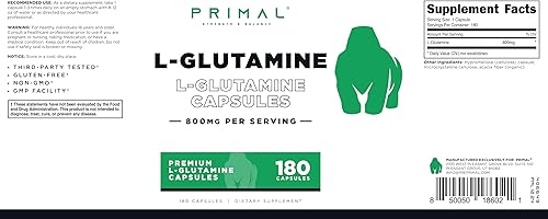 Miniatura 5 de Primal Cápsulas de L-glutamina (180 cápsulas800 mg por porción)  Suplemento de aminoácidos de glutamina