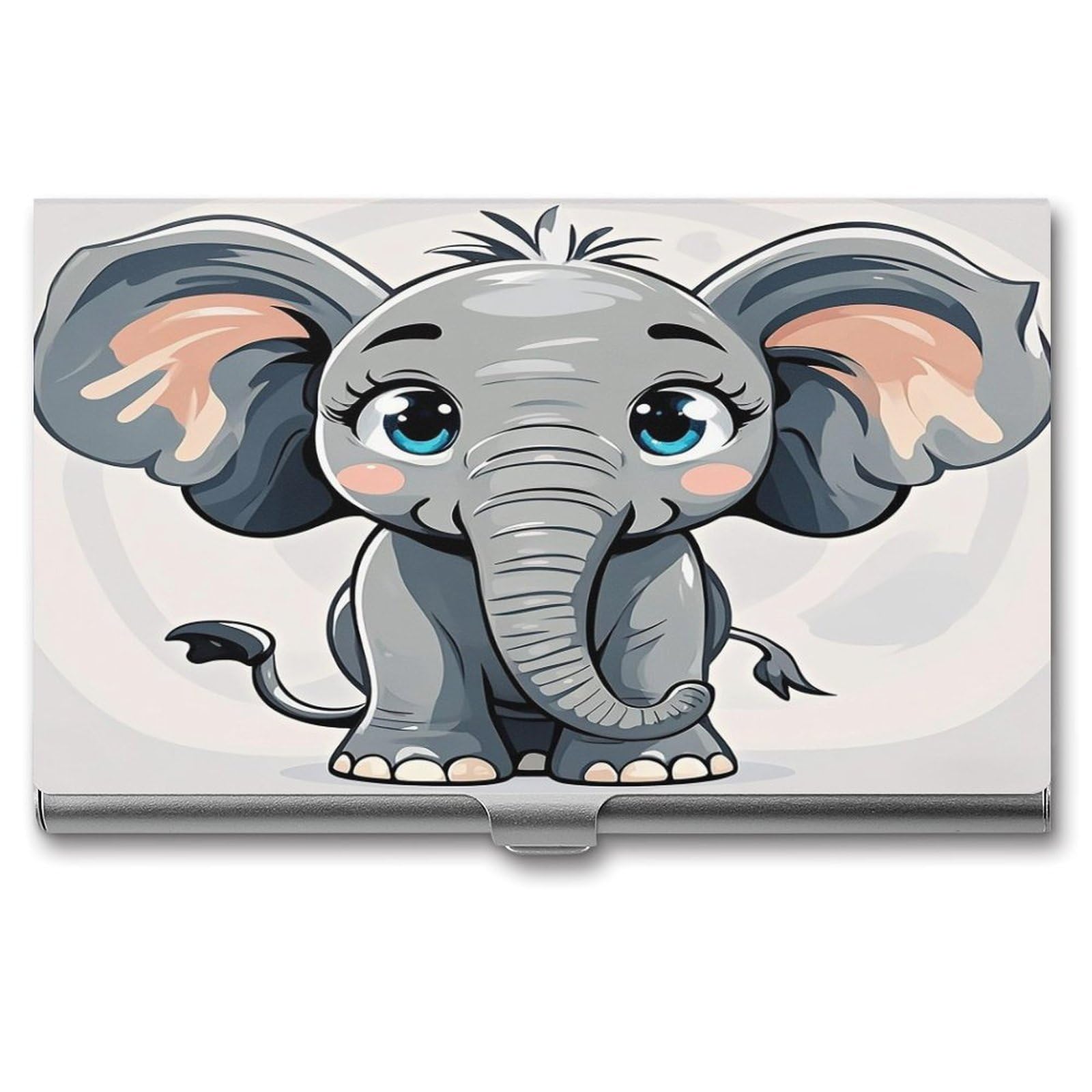 FekiLoot Cartoon Elephant Business Card Holder Aluminum Alloy Business Card Case Convenient to Carry Business Card Dispenser for Men Women