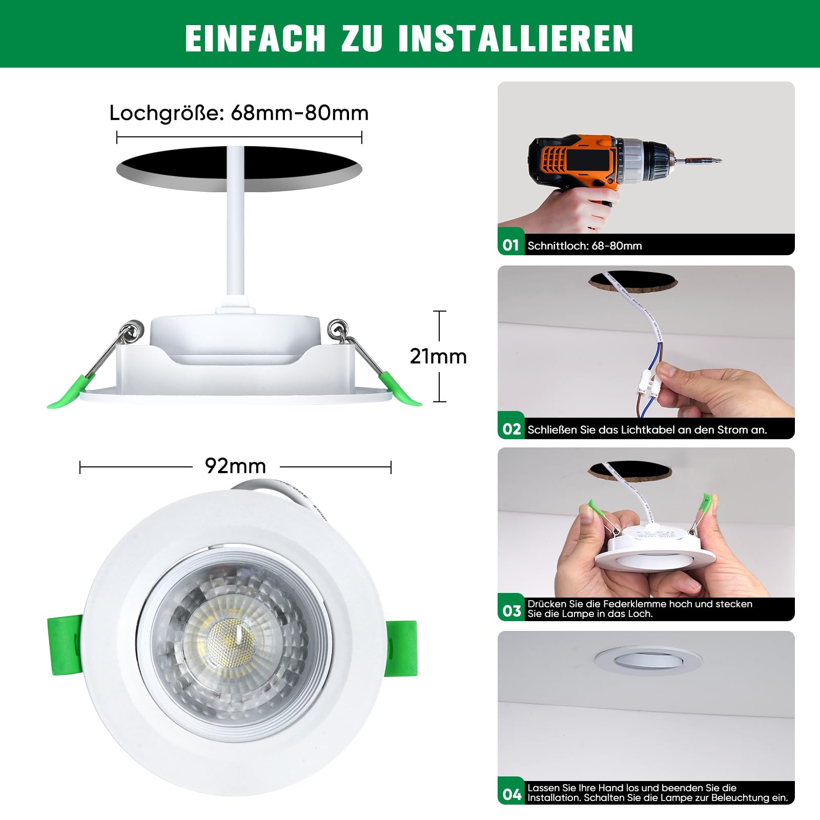 Shine Decor LED Einbaustrahler,Neutralweiß 4000K Dimmbar,Led Spot Deckenstrahler,LED Einbauleuchten Für Schlafzimmer Badezimmer Küche,10er Set