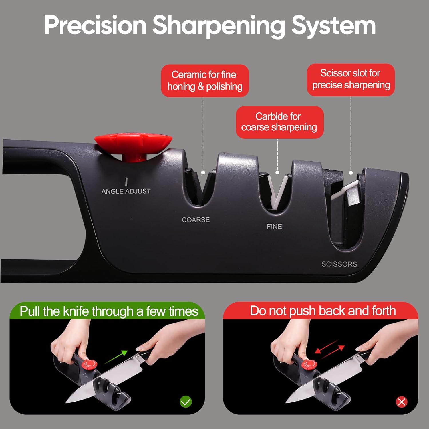USELUCK Knife Sharpener, 6 Adjustable Sharpening Angles, Diamond-Coated Ceramic Stones for Kitchen, Professional & Pocket Knives - Coarse & Fine