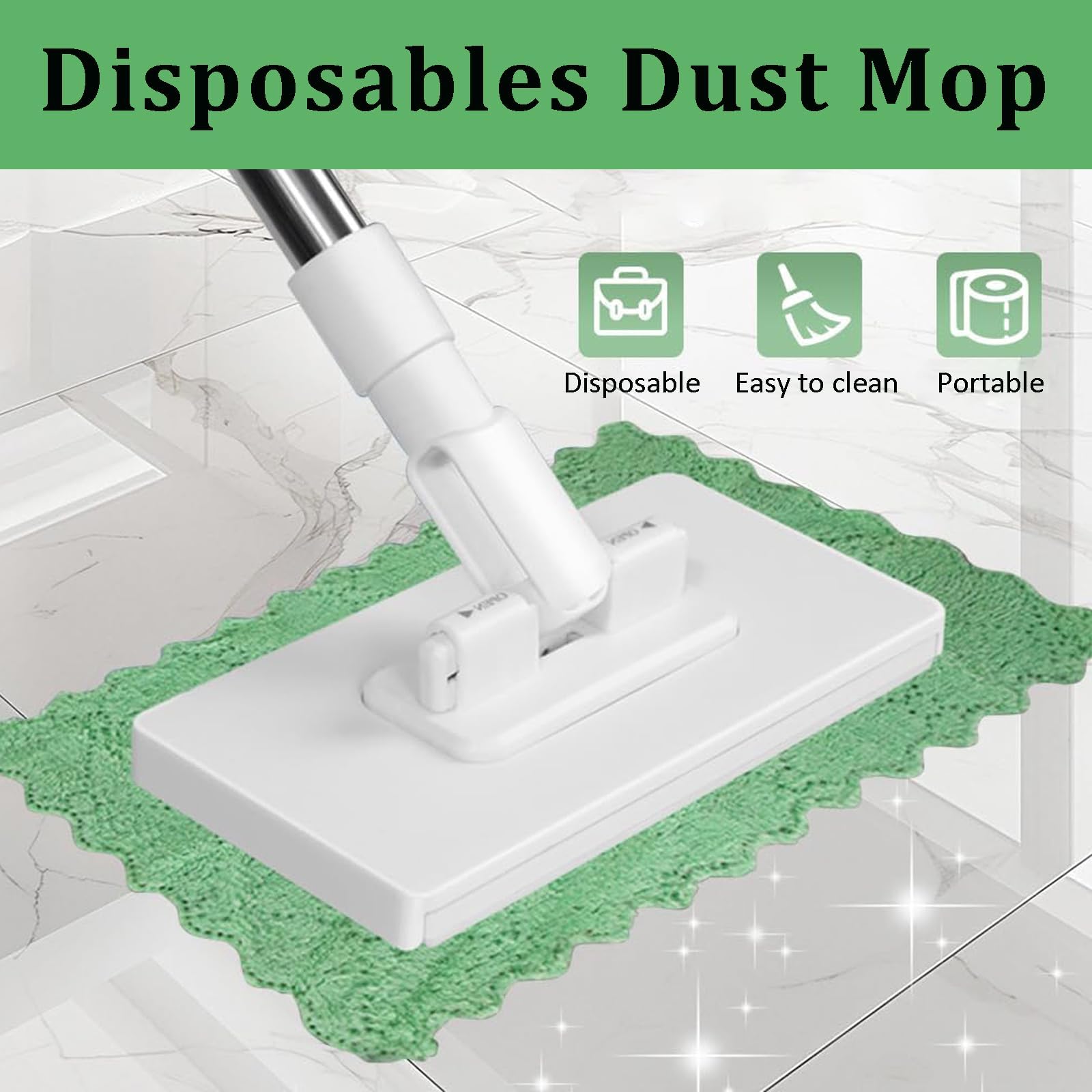 Sistema de fregona de polvo manos libres con 4 paños reutilizables, mini fregona compatible, cabezal giratorio de 360° para una limpieza eficiente del suelo, pared, baño y cocina