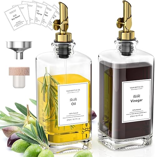 AYOTEE Botella dispensadora de aceite de oliva para cocina, 2 botellas de aceite de oliva para cocinar con 2 boquillas dispensadoras de aceite de