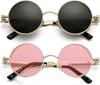 AIEYEZO Round Steampunk Sunglasses for Men Women Retro Gothic Sun Glasses Round Metal Frame Ladies Shades
