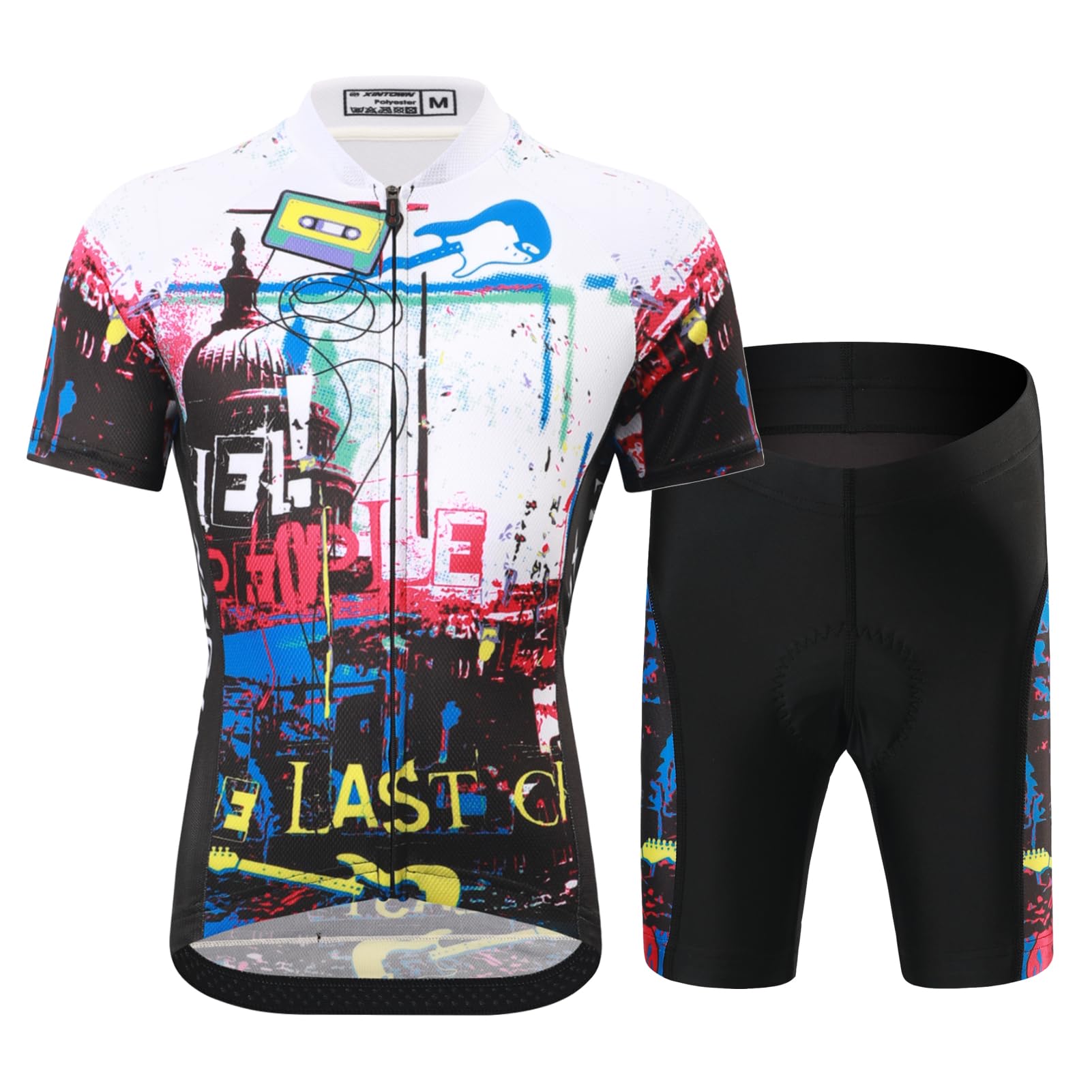Camiseta de ciclismo para niños y niñas, sudadera transpirable de manga corta + pantalones cortos con cojín de combinación de cislismo