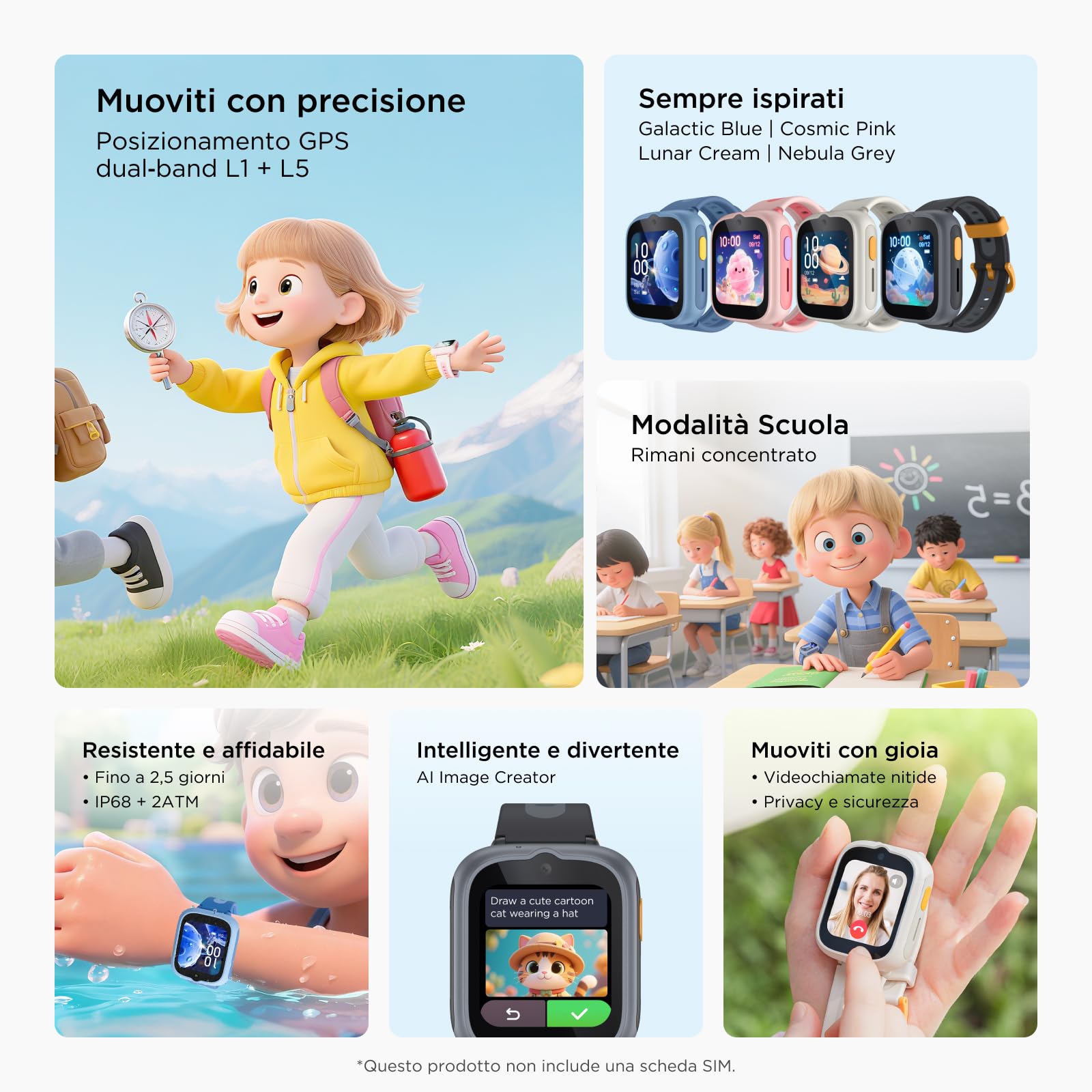 TCL MOVETIME MT48 – Smartwatch per bambini con videochiamate 4G, tracciamento GPS dual‑band L1+L5, batteria da 2,5 giorni e resistenza IP68 + 2ATM per avventure sicure, Rosa, senza SIM