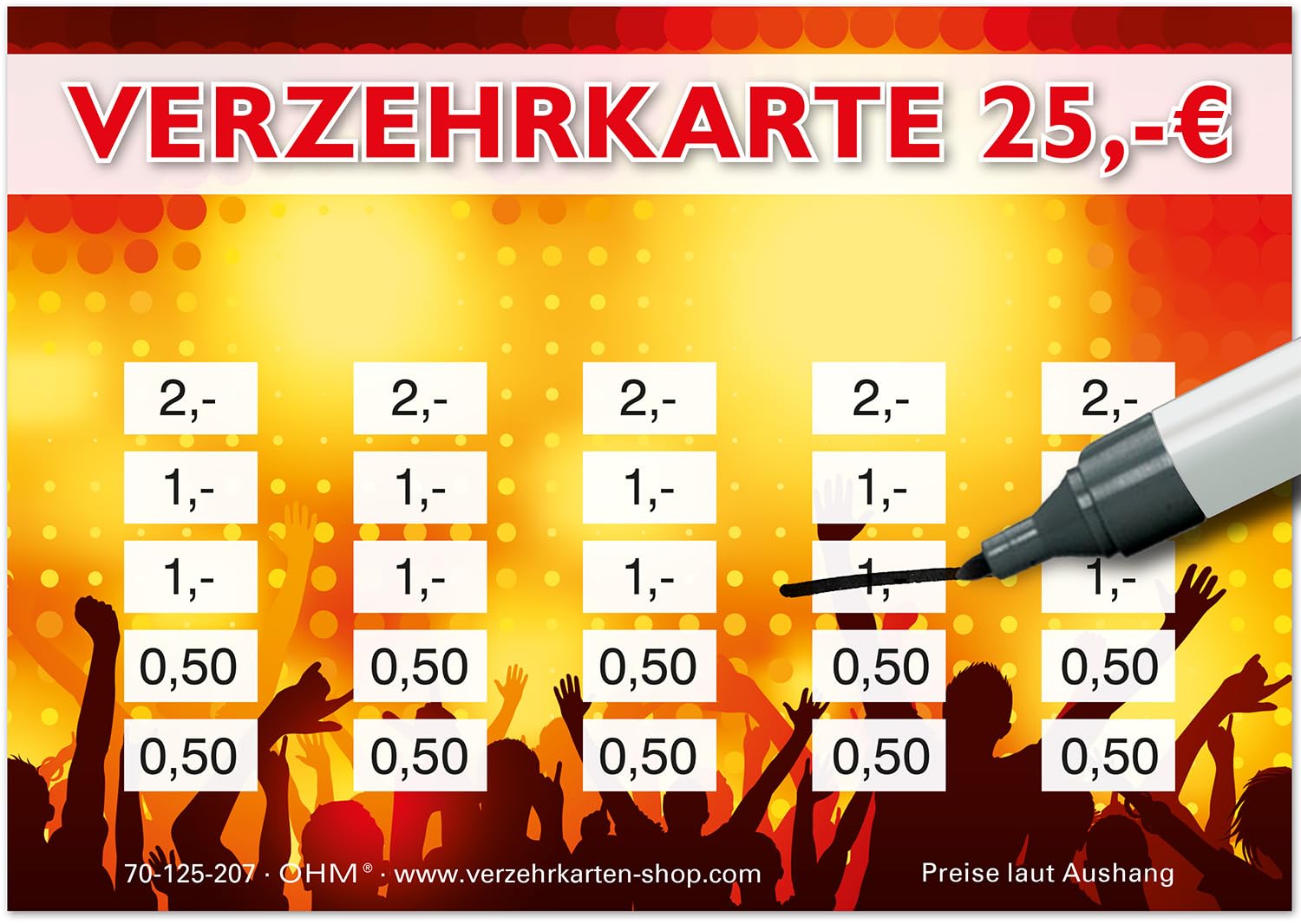 250 Verzehrkarten DIN A7, Gesamtwert 25 Euro, praktische Alternative zu Wertmarken, für Vereine, Gastronomie etc., einfaches bargeldloses Bezahlen