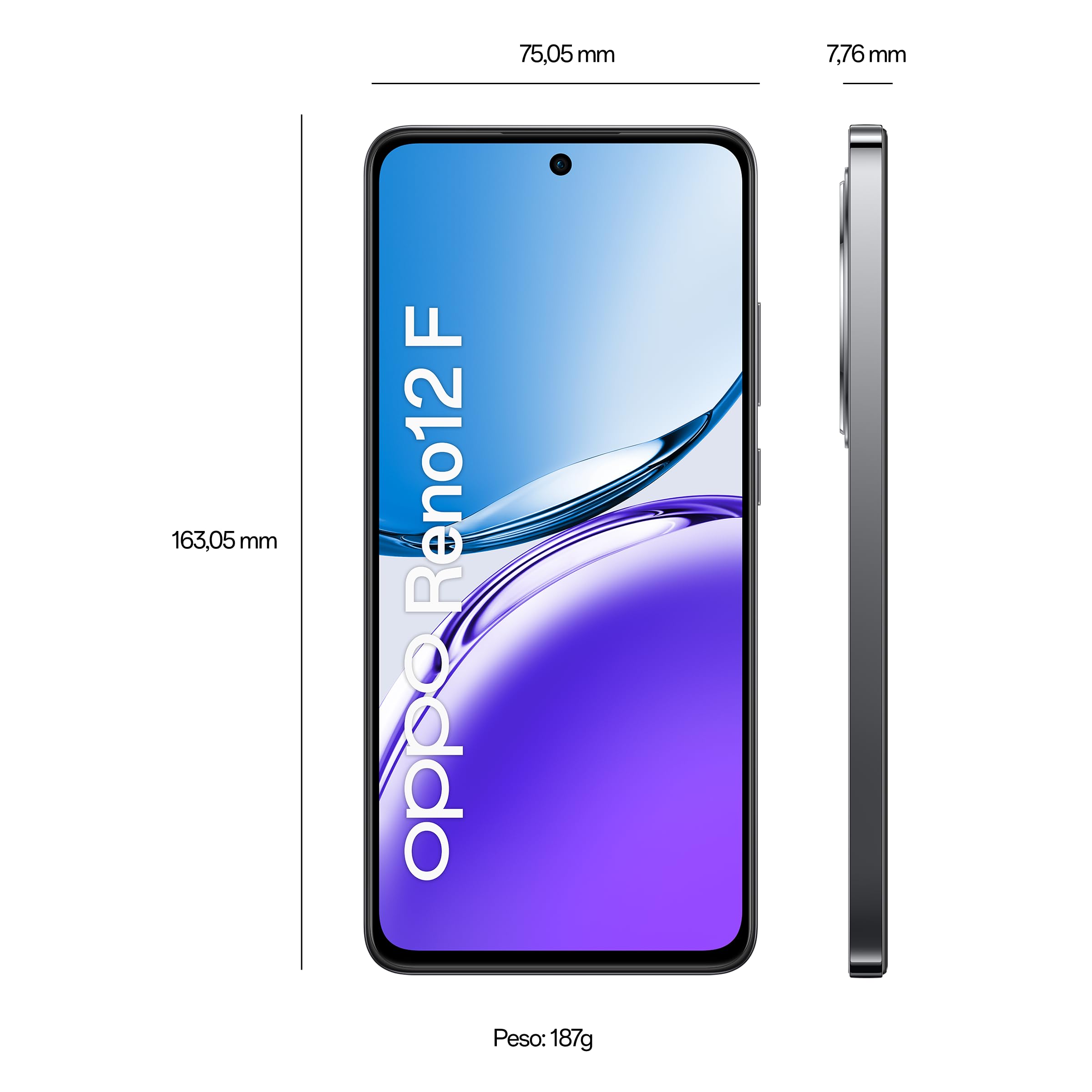 OPPO Reno12 F AI Smartphone, Tripla fotocamera 50+8+2MP, Selfie 32MP, Display 6.67” 120HZ AMOLED FHD+, 5000mAh, RAM 16GB (8+8) +ROM 256GB, Supporto Auto [Versione Italia], Matte Gray