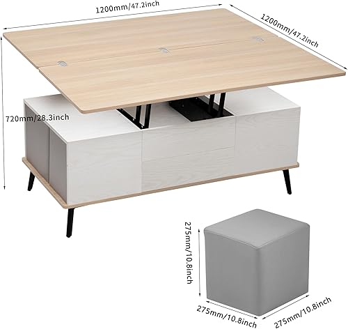 Miniatura 31 de Mesa de centro moderna con 2 cajones de almacenamiento y estantes de exhibición, mesa de cóctel rectangular con luces LED de 16 colores, ideal para