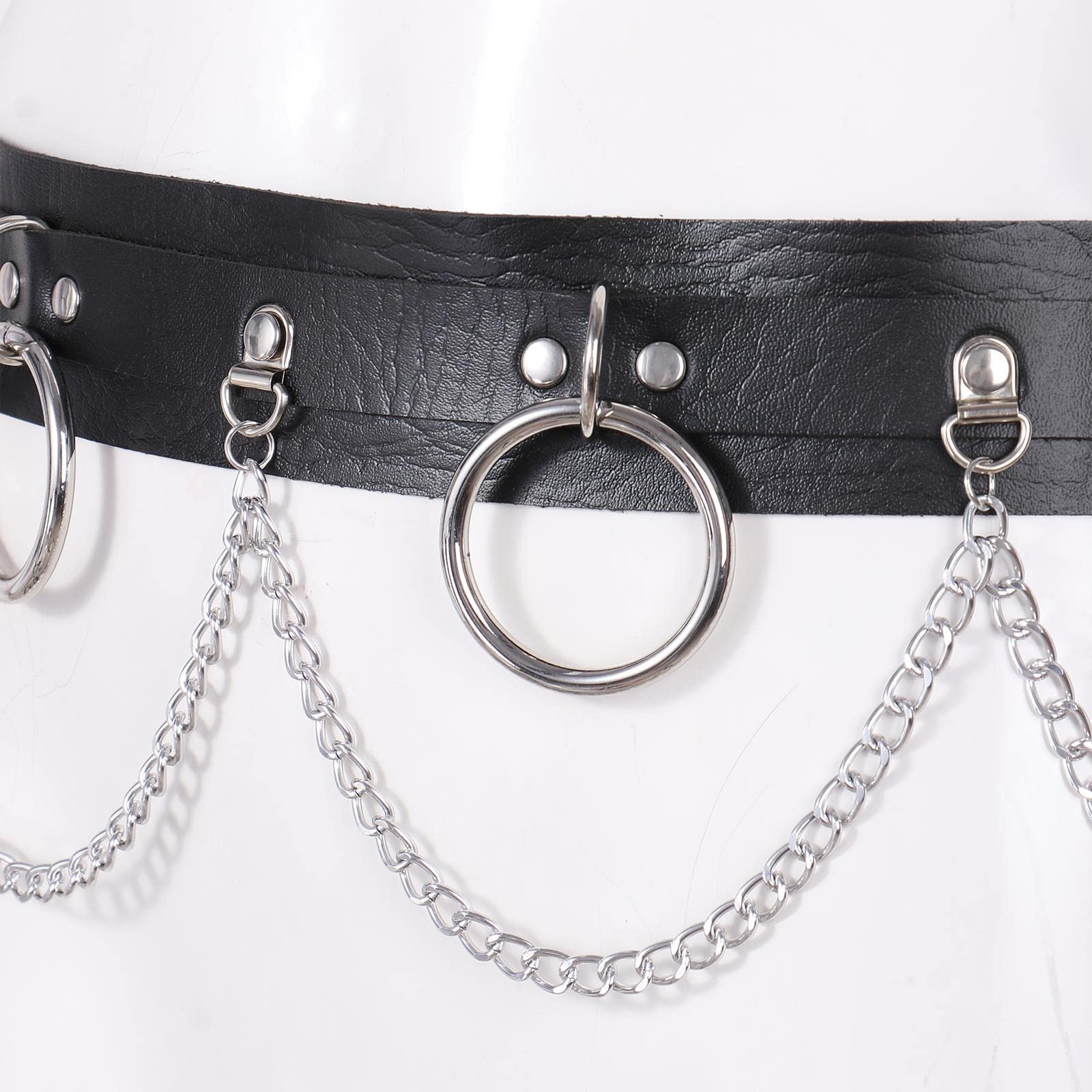 RWRAPS Unisex Taille Kette Gürtel PU Leder Körper Kette Gürtel Metall O-Ring Gürtel Nachtclub Party Gothic Schmuck Zubehör