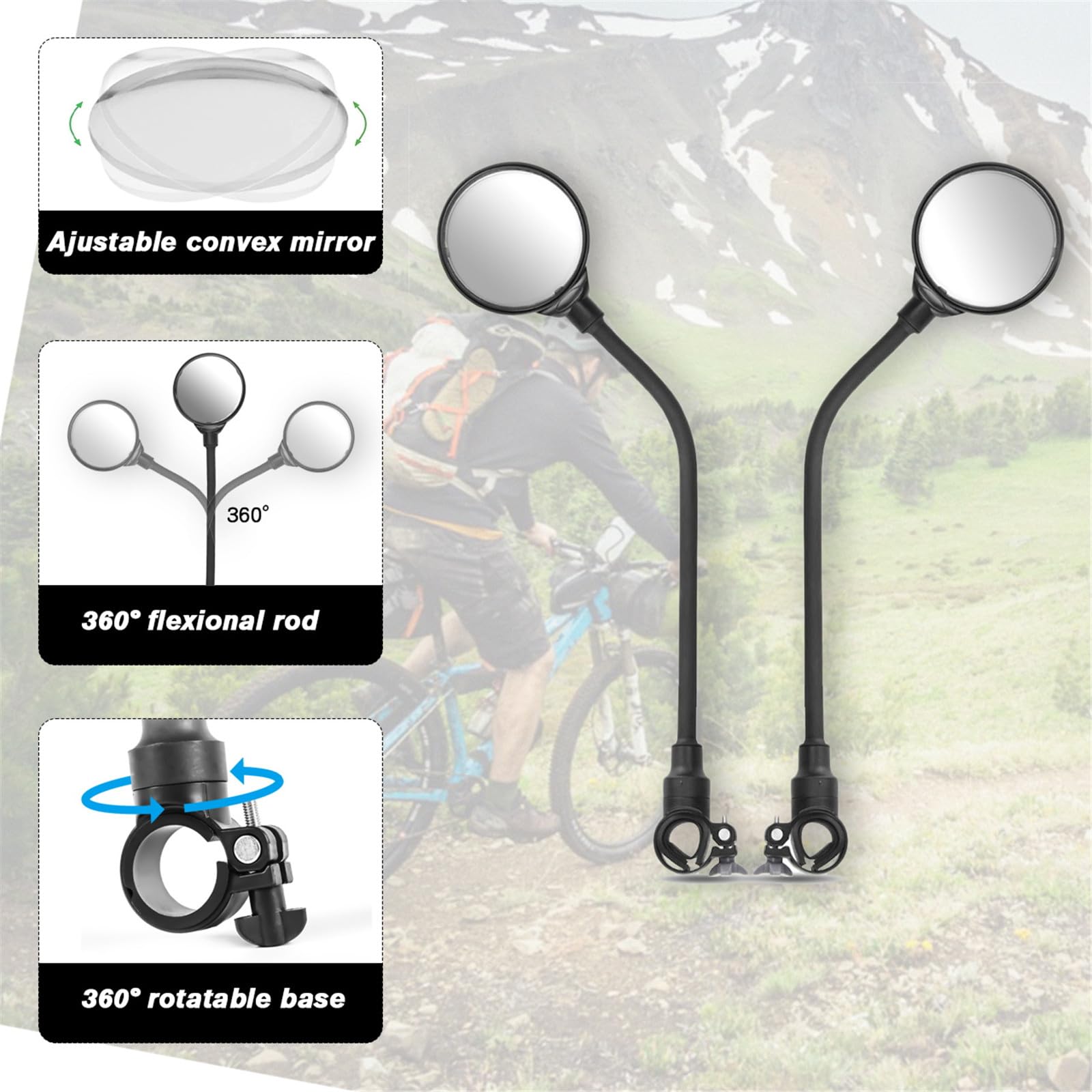 Lot de 2 Rétroviseurs de Moto, Rétroviseurs Rotatifs Réglables