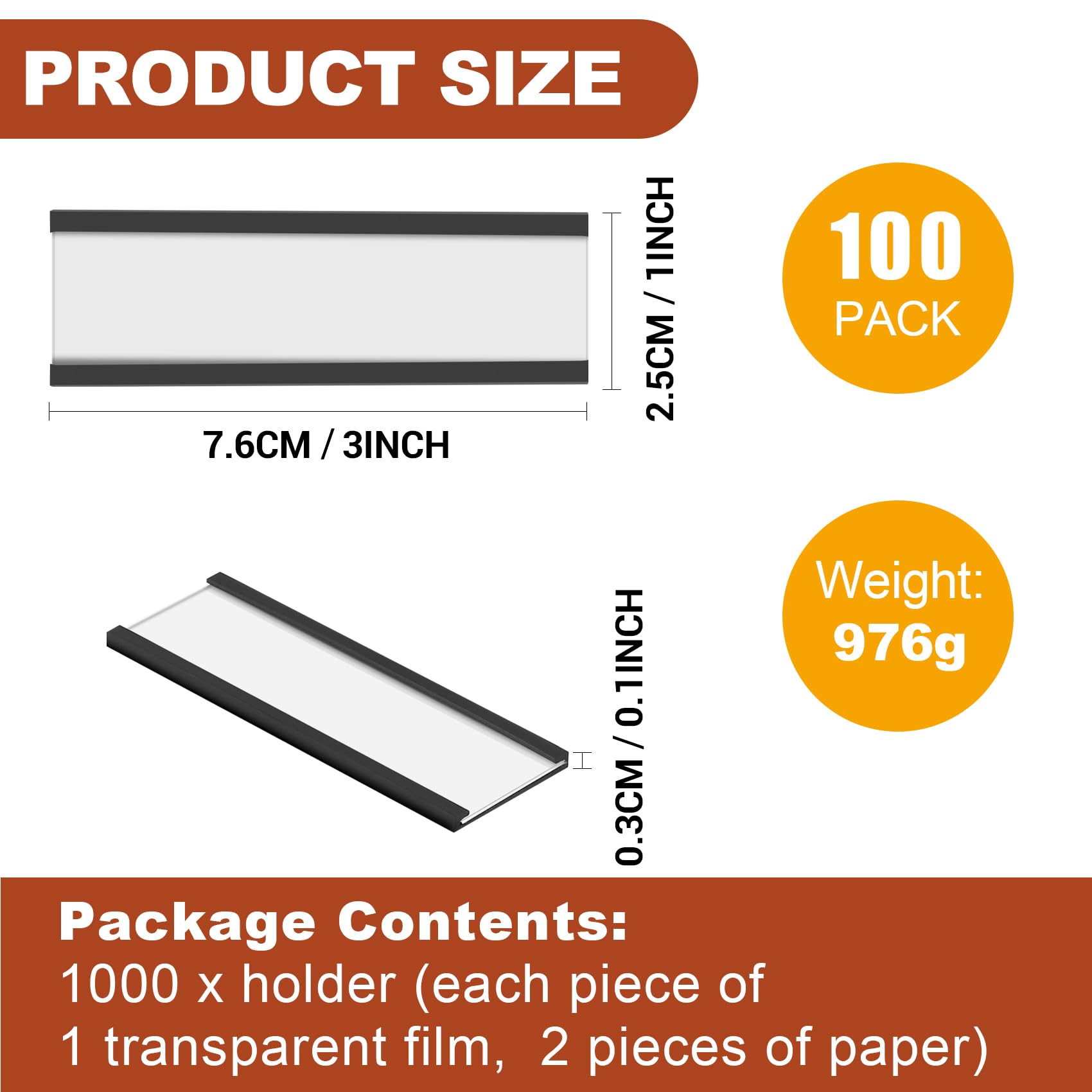 100 Pcs Etichette Magnetiche Porta Etichette Magnetiche Canale C, Porta Carte Dati Magnetico con Protezione In Plastica Trasparente Per Ufficio, Magazzino, Scaffale, 25 X 76mm