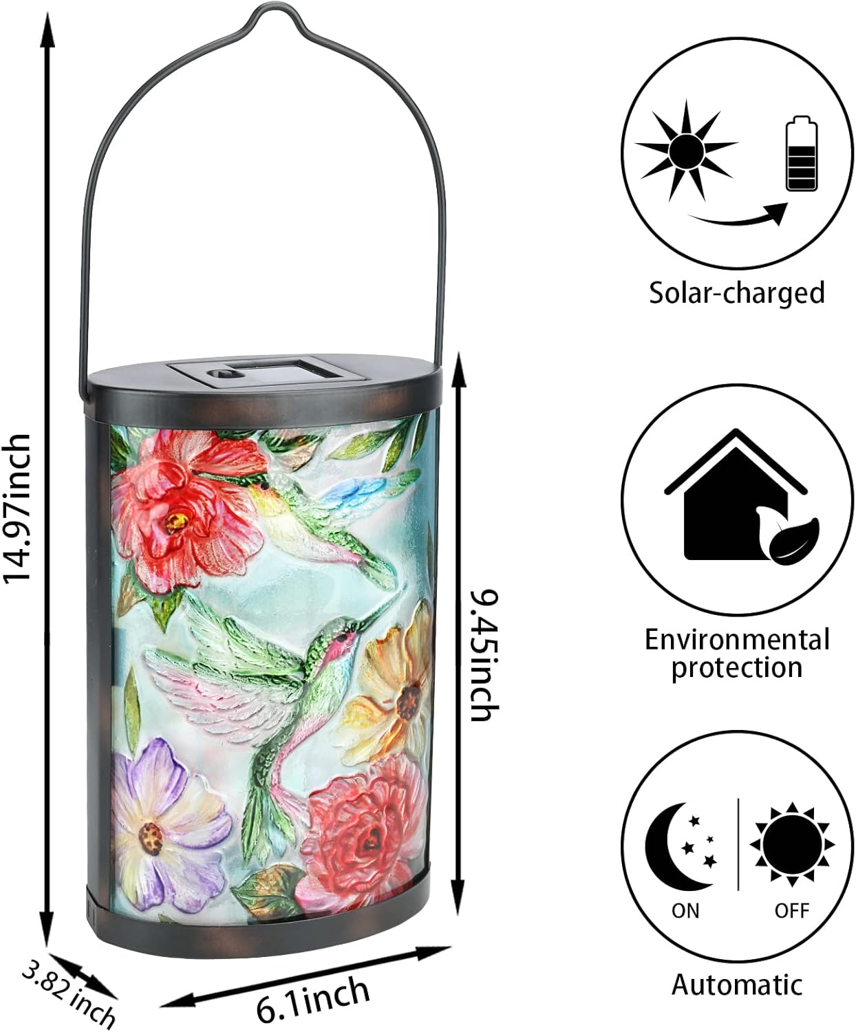 Hanging Solar Lantern Outdoor Waterproof LED Hummingbird Solar Lights Outdoor Decorative Solar Lanterns Tabletop Lamp for Patio Garden Yard Decor