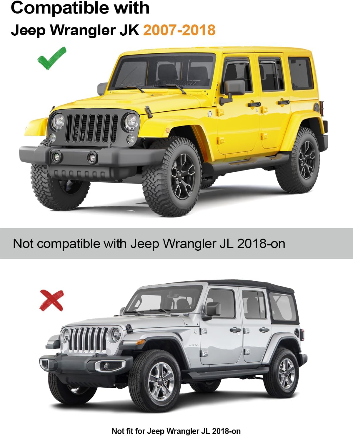 in-Channel Window Rain Guards Fit for Jeep Wrangler JK 2007-2018 Rain Guards Extra Durable Window Deflectors Visors Vent Visors Shades Car Accessories -4 pcs