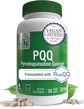 Health Thru Nutrition PQQ 20mg Pyrroloquinoline Quinone 30 Servings | PureQQ PQQ Supplement for Men and Women | Brain, Heart and Mitochondria Function Support | Certified Vegan | Non-GMO