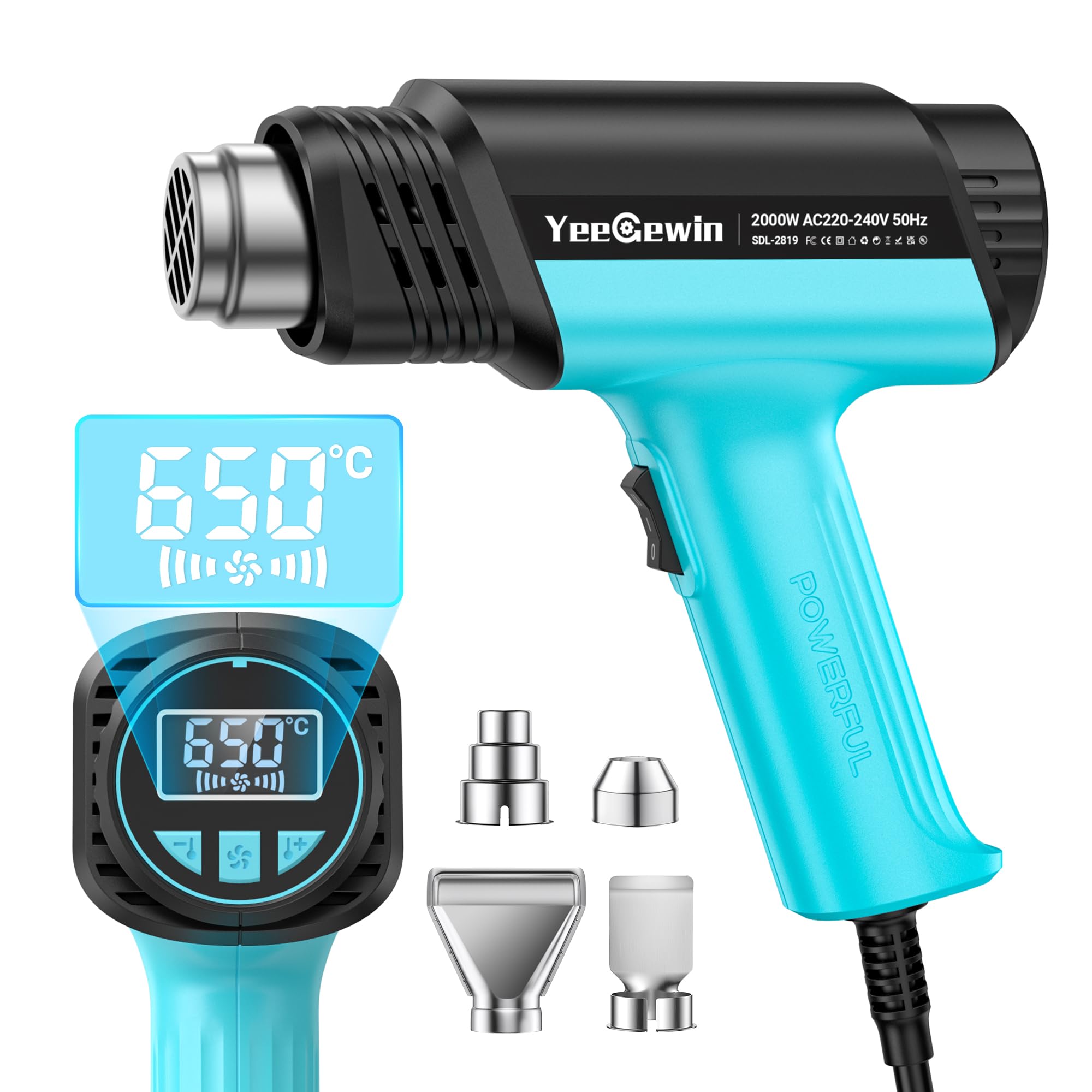 Pistola Termica 2000W, 50-650 ℃ Controllo Della Temperatura Regolabile Pistola ad Aria Calda Professionale con Display LCD, Protezione da Surriscaldamento, per Sverniciatura, Termoretraibile