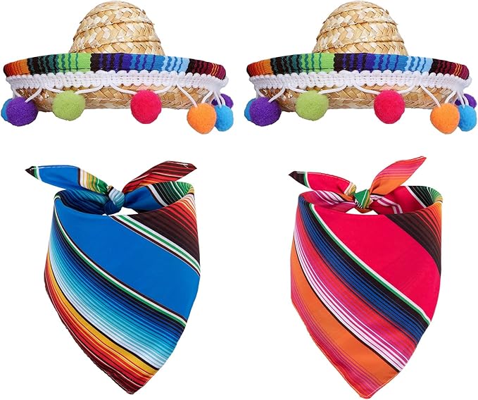 Disfraz Mexicano para Perro Bandana y Sombrero Fiesta Cinco de Mayo 4 Piezas miniatura 2