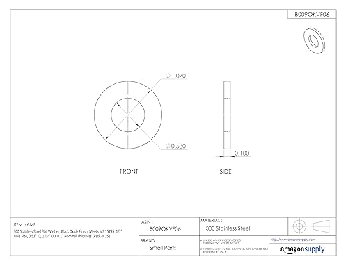 Miniatura 2 de Small Parts Arandela plana de acero inoxidable 300, acabado de óxido negro, cumple con MS 15795, tamaño de orificio de 12", diámetro interior de