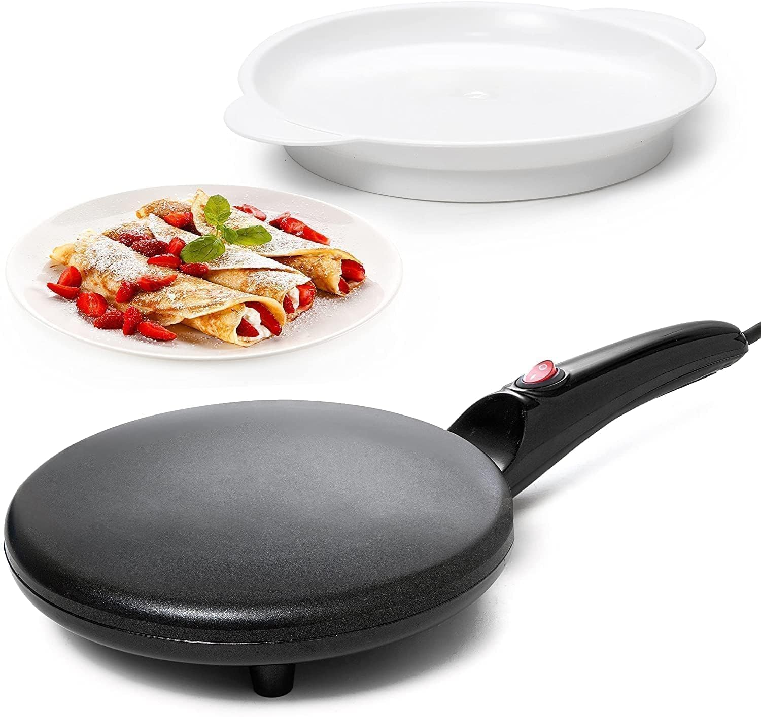 Lovelyduo Electric Non-Stick Crepe & Dosa Maker Pan Style Hot Plate With Auto Heat Control, Fast Breakfast Griddle For Crepes, Pancakes, Chapati With Batter Tray & Beater, Portable Kitchen Cooktop