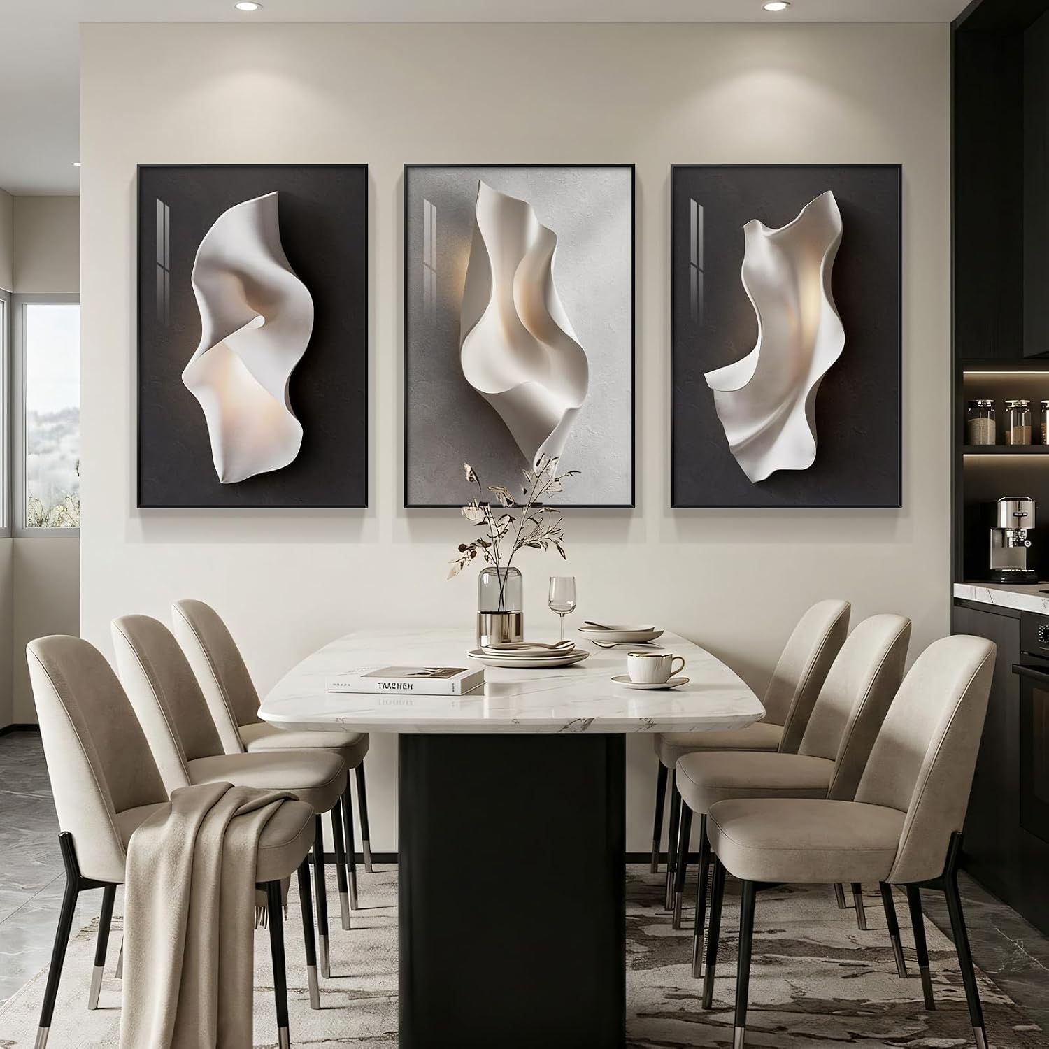 3 Piece Framed Black and White Abstract Wall Art for Living Room, 20x30 In image 3