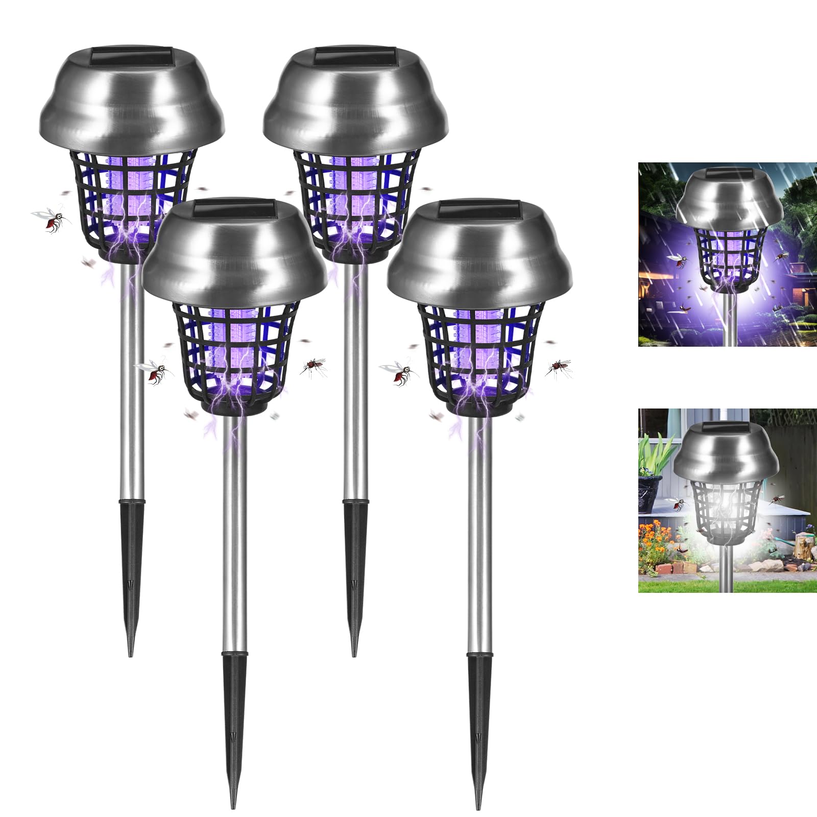 Photo 1 of ITEM IS MISSING PARTS. UNSURE WHAT PARTS ARE MISSING.------------4 Pack Solar Bug Zapper Outdoor Waterproof,Solar Powered Mosquito Rpellent Outdoor Patio, Auto On/Off Purple or White Light,Cordless Fly Gnat Zapper Mosquito Trap Light for Garden Yard Backy