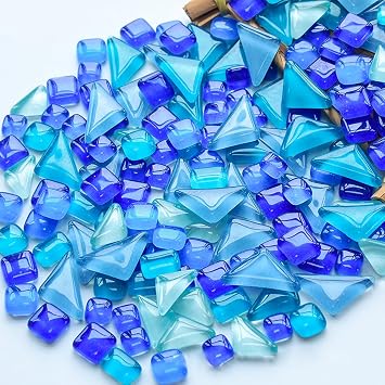 210G Crystal Free Stone Mosaic Tiles DIY Craft Kit, Ocean-Inspired Glass Granules Mosaic Glass Crafts for Art & Decor, Perfect for Kids, Adults, Home DecorBlue Series