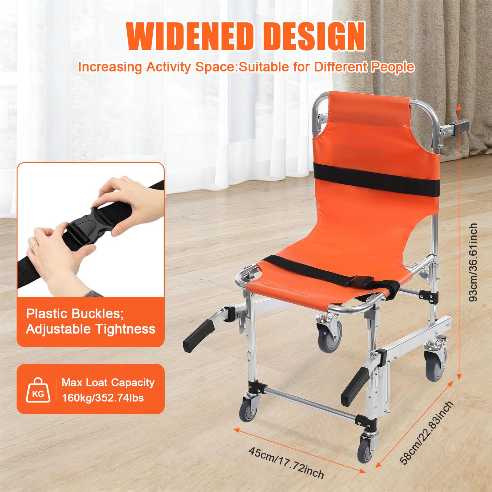 Chaise d'évacuation, chaise d'escalier en alliage d'aluminium, légère, pliable avec fermeture rapide, chaise d'évacuation pour ambulance pompier (orange)