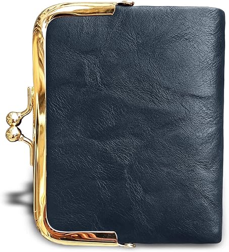 Miniatura 3 de AOXONEL Cartera pequeña Rfid para mujer, compacta, plegable, de cuero, vintage, con cremallera y cierre de beso, Vintage