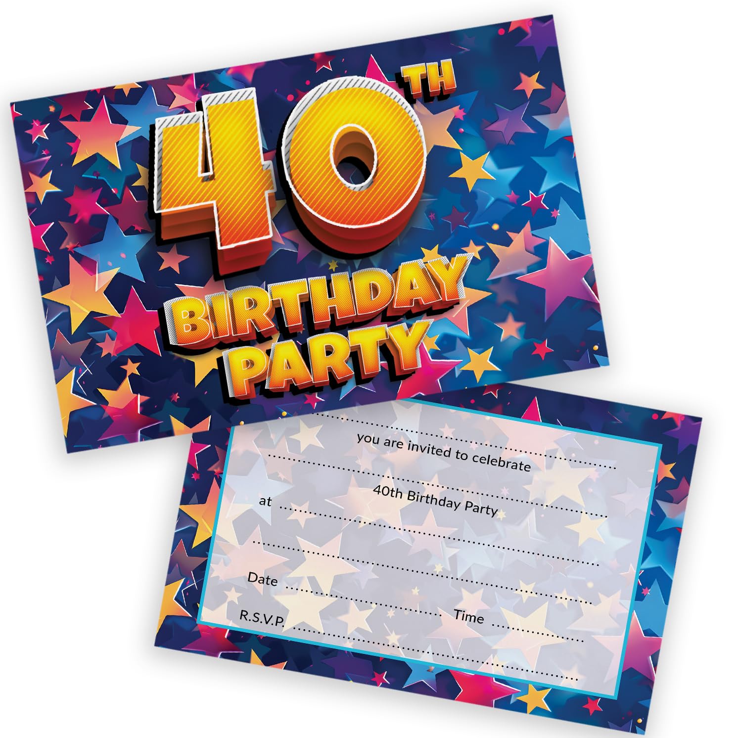 40th Birthday Party Invitations Men Women - Celebration Stars 36 Pack - Adults Birthday Invitations for Friends Family A6 Party Invites Invitation Cards with Folding Envelopes