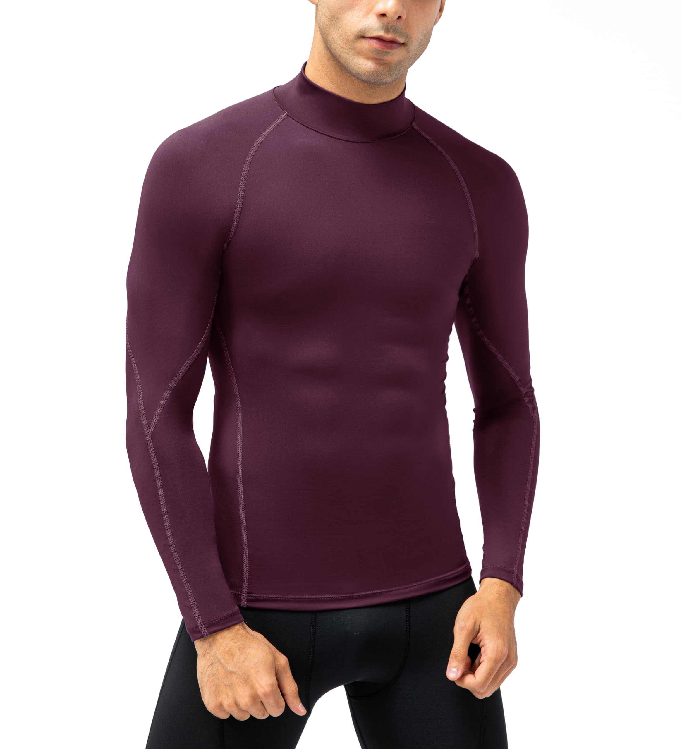 Camisetas de compresión para hombre, de manga larga, para entrenamiento, gimnasio, deportes activos, capas base, Vino 2