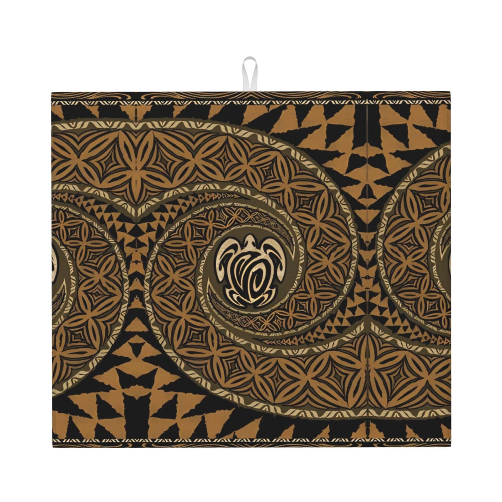 HJFCZH Hawaiian Tapa Honu Turtle Prints Kitchen Drying Mat – Absorbent Microfiber Throw for Dishes, Non-Slip Counter Cover, Quick-Drying Layer with Fade-Resistant Print