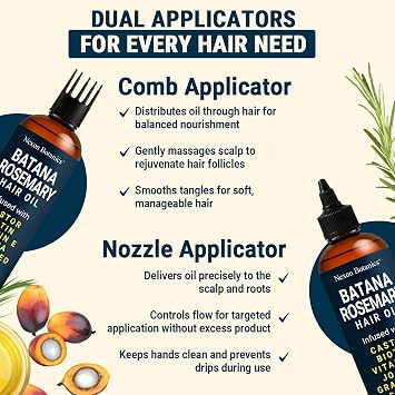 Batana Rosemary Oil for Hair Growth 6 fl oz - Lightweight Scalp Oil for Dry, Damaged Hair & Frizz Control - Aceite de Romero Para el Cabello - Nexon Botanics