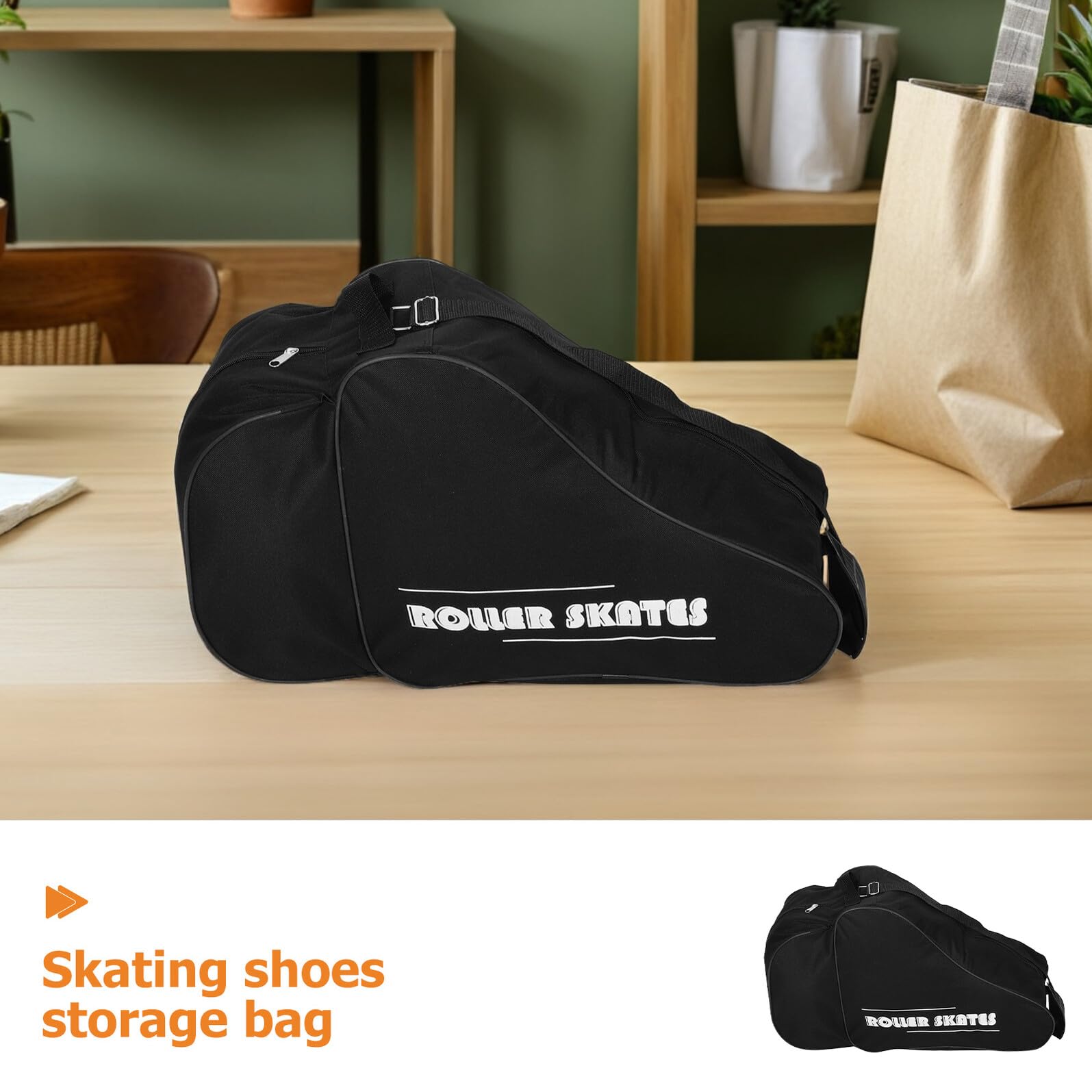 KOMBIUDA 2 Pezzi Borsa per Pattini Ice Skating Unisex con Tracolla Ergonomica Grande Capacità e Materiale Resistente per Pattini Rotelle e Accessori Nero