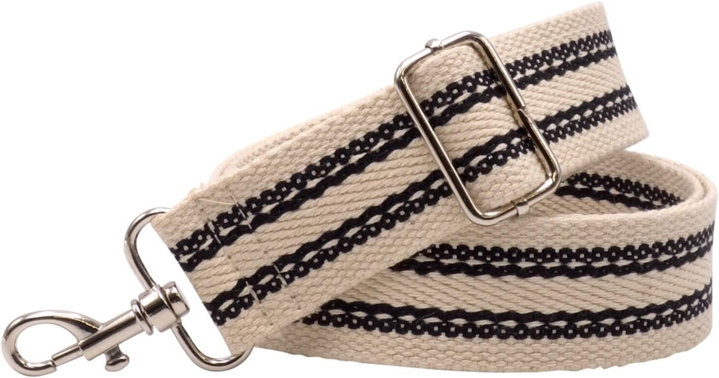 BENAVA Bag Strap Shoulder Strap for Bags Black White Adjustable Wide Cotton, silver